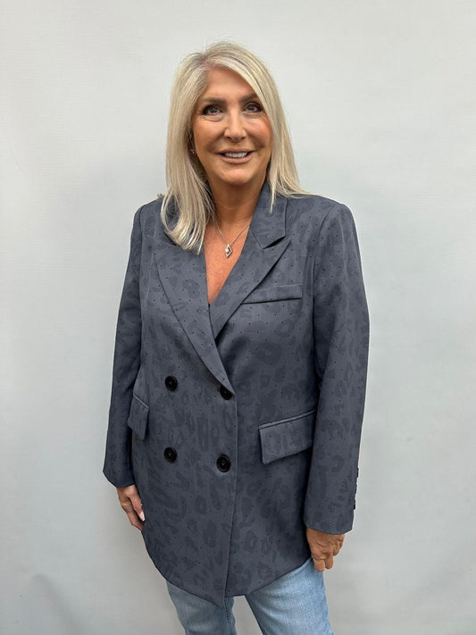 Malissa J Studded Leopard Blazer - Blue