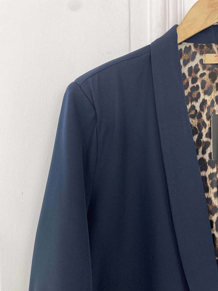Leopard Lined Blazer - Navy