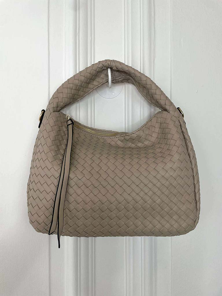 Woven Faux Leather Bag - Stone