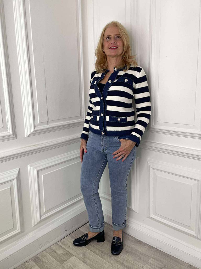 Knitted Denim Edge Jacket - Stripe