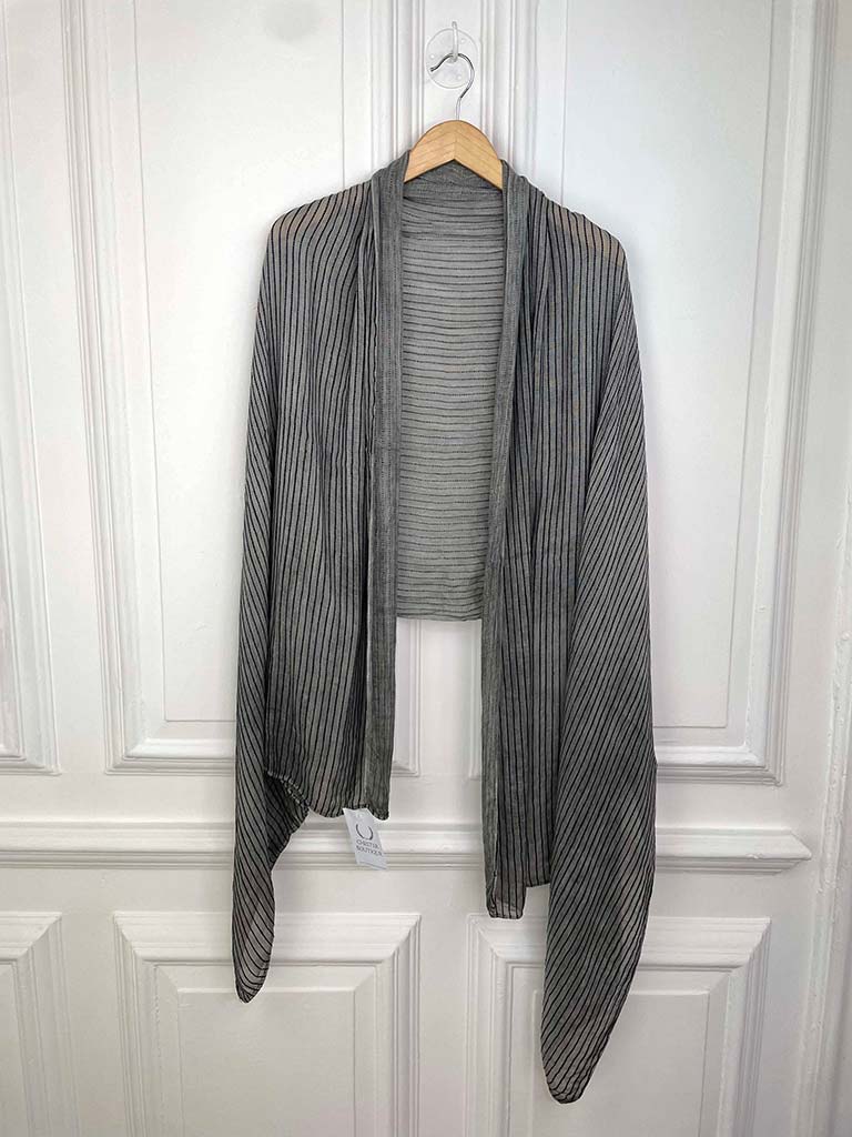 Cotton Stripe Scarf - Grey