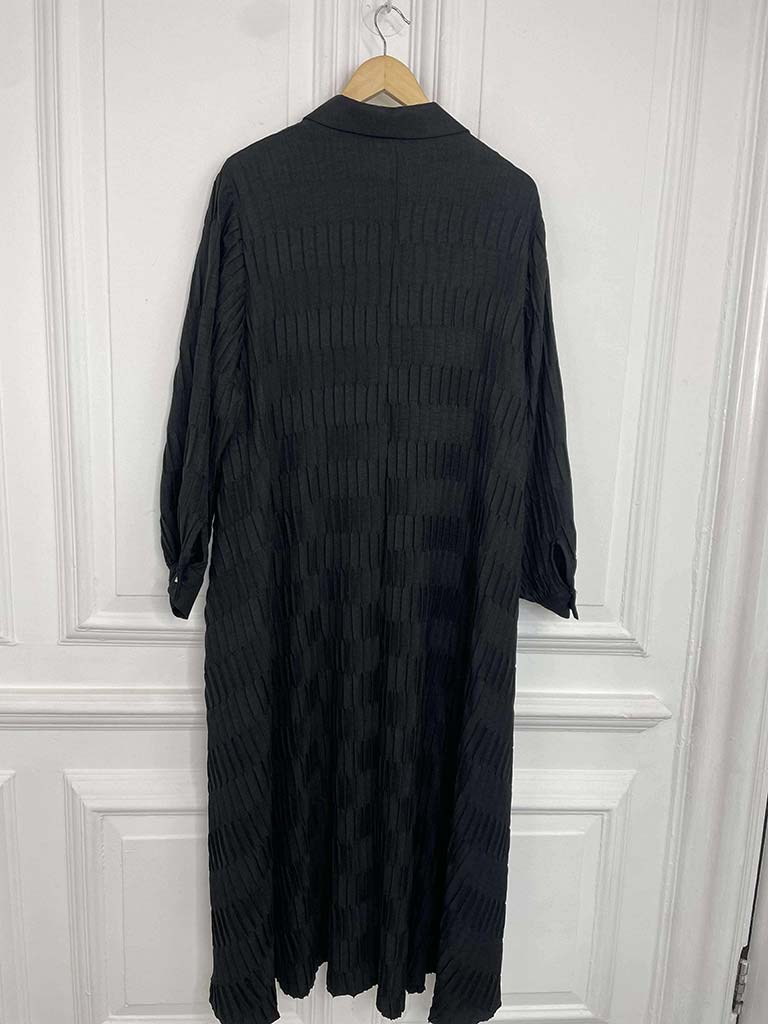 Textured Pleat Shirt Dress - Black