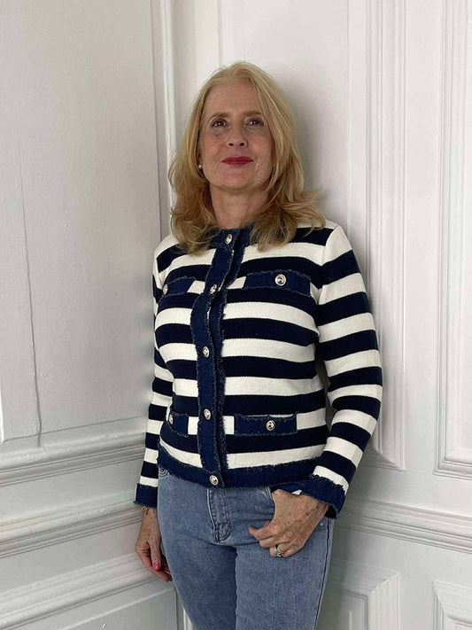 Knitted Denim Edge Jacket - Stripe