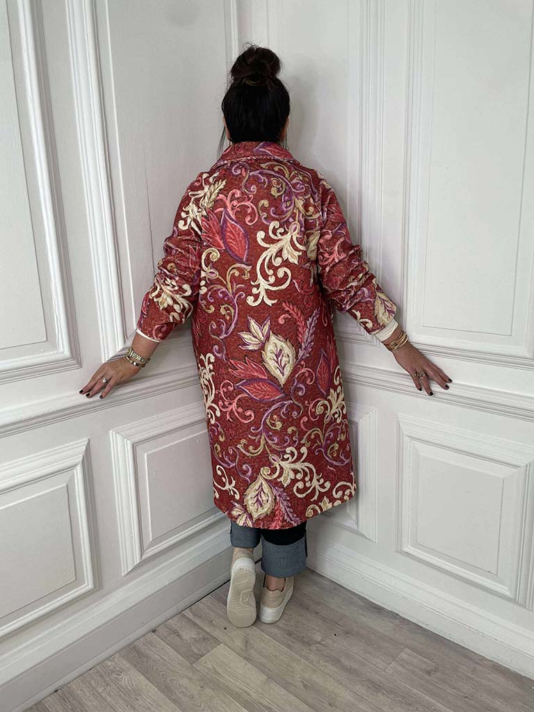 Baroque Print Coat - Raspberry
