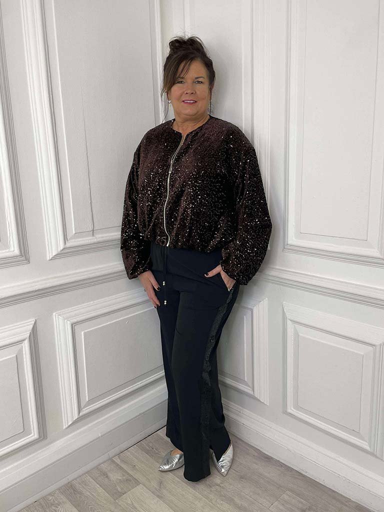 Sequin Bomber Jacket - Chocolate