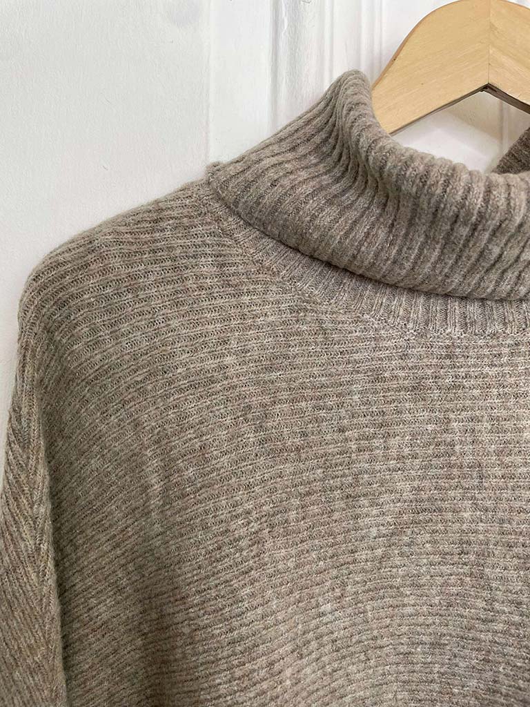 Ribbed Batwing Polo Knit - Biscuit