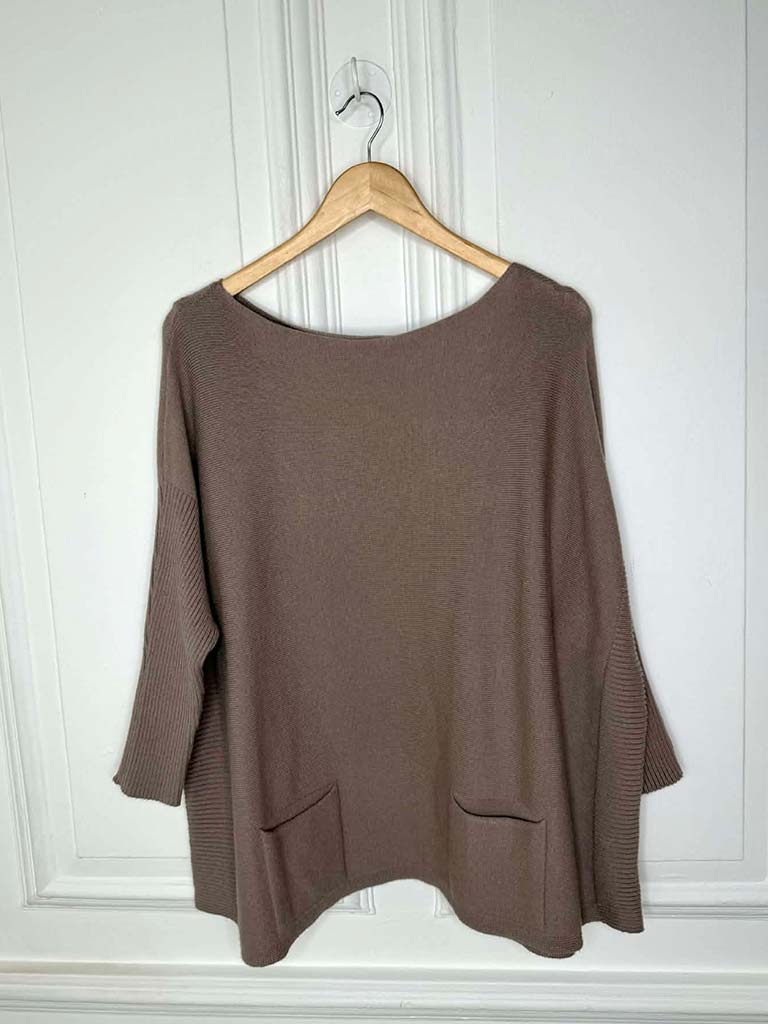 Ribbed Sleeve Pocket Knit - Mocha