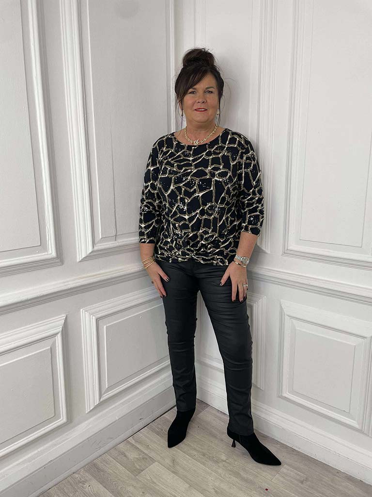 Malissa J Animal Shimmer Knot Top