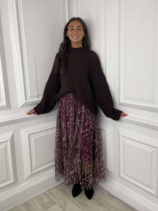 Leopard Tulle Skirt - Plum