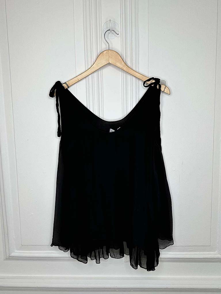 Silk Mix Tie Strap Vest - Black