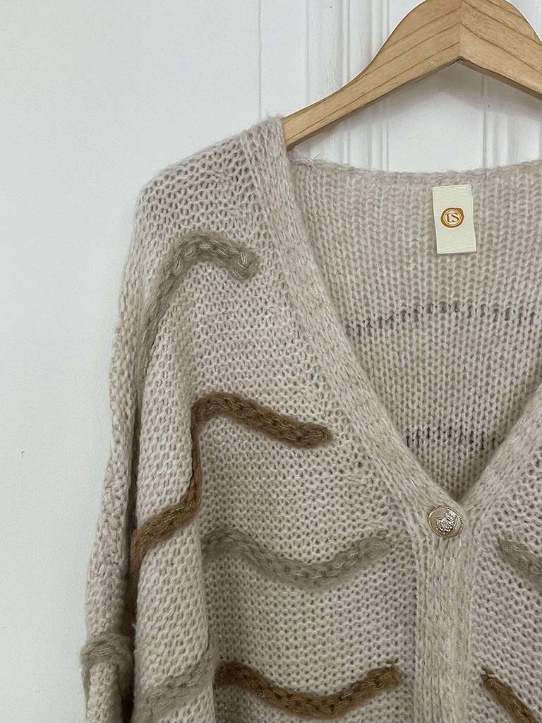 Wave Knit Cardigan - Stone