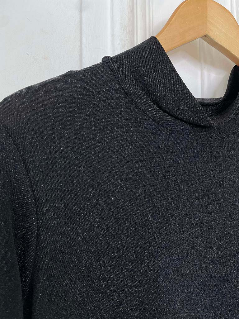 Shimmer High Neck Top - Black