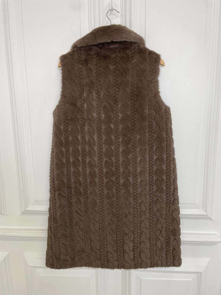Luxe Cable Faux Fur Gilet - Truffle