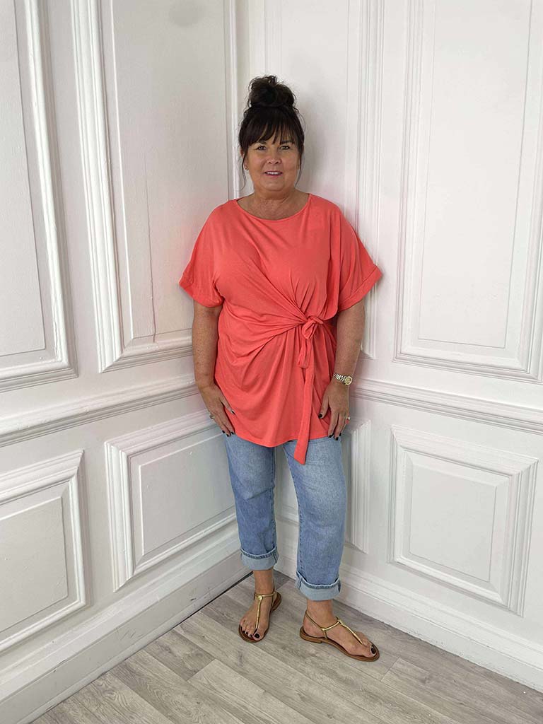 Relaxed Tie Tee - Coral
