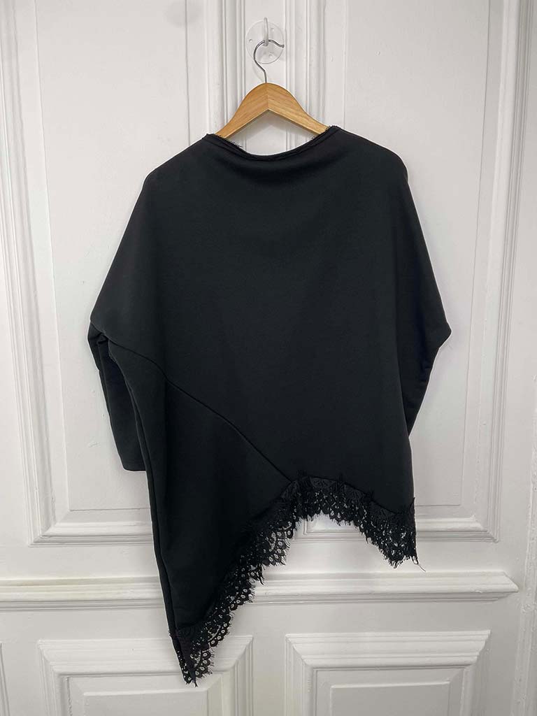 Lace Hem Asymmetric Top - Black