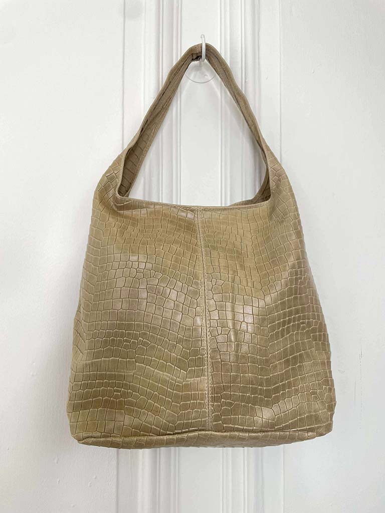 Faux Croc Leather Bag - Sand