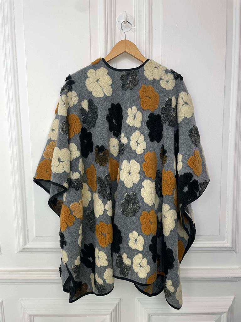 Malissa J Polar Fleece Flower Wrap - Grey & Tan