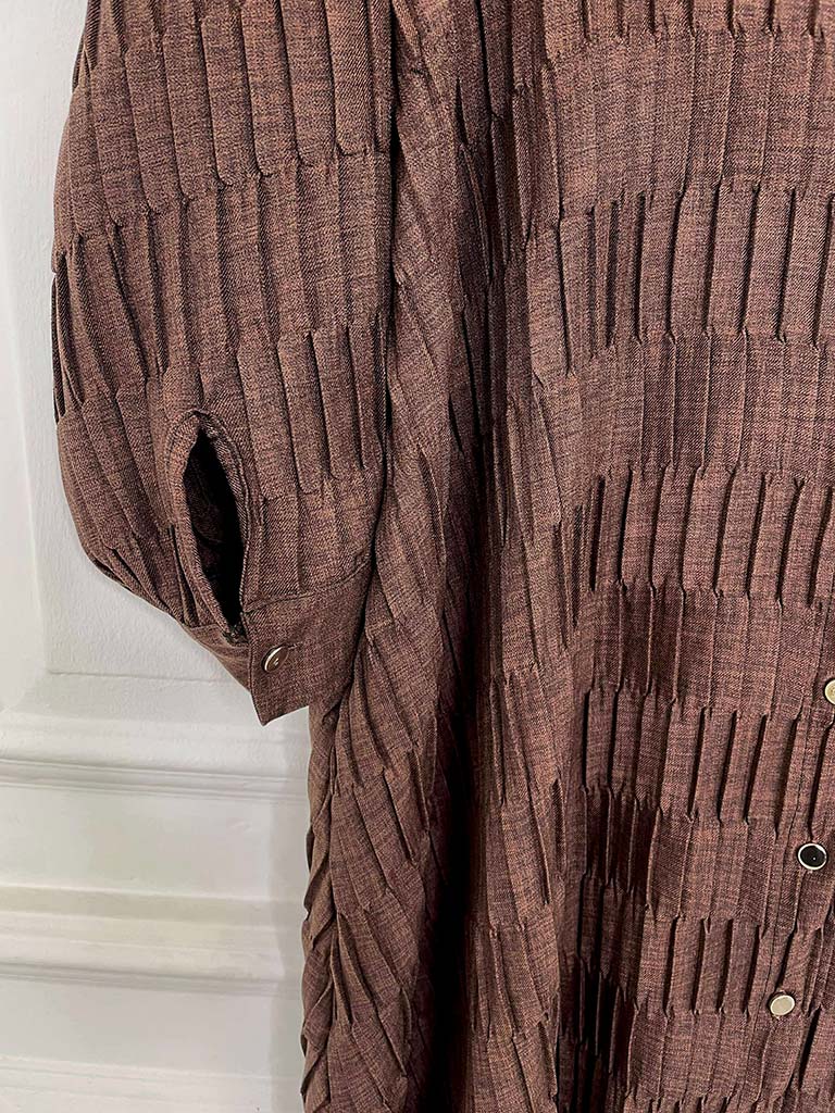 Textured Pleat Shirt Dress - Chocolate