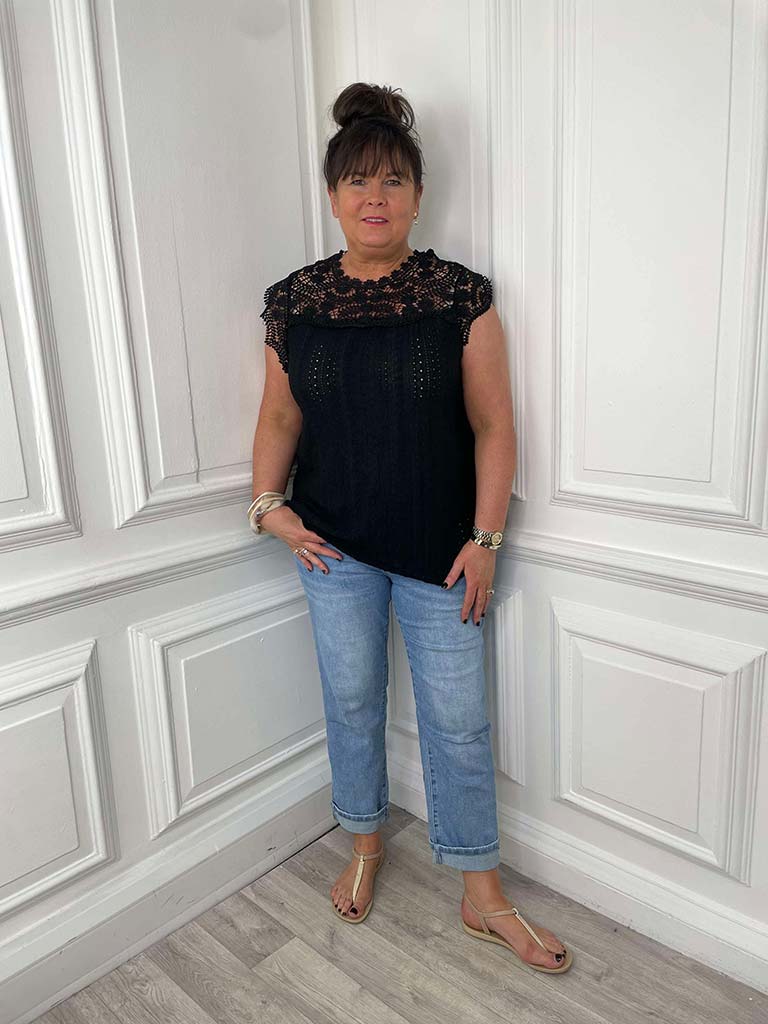 Broderie Anglaise Crochet Top - Black