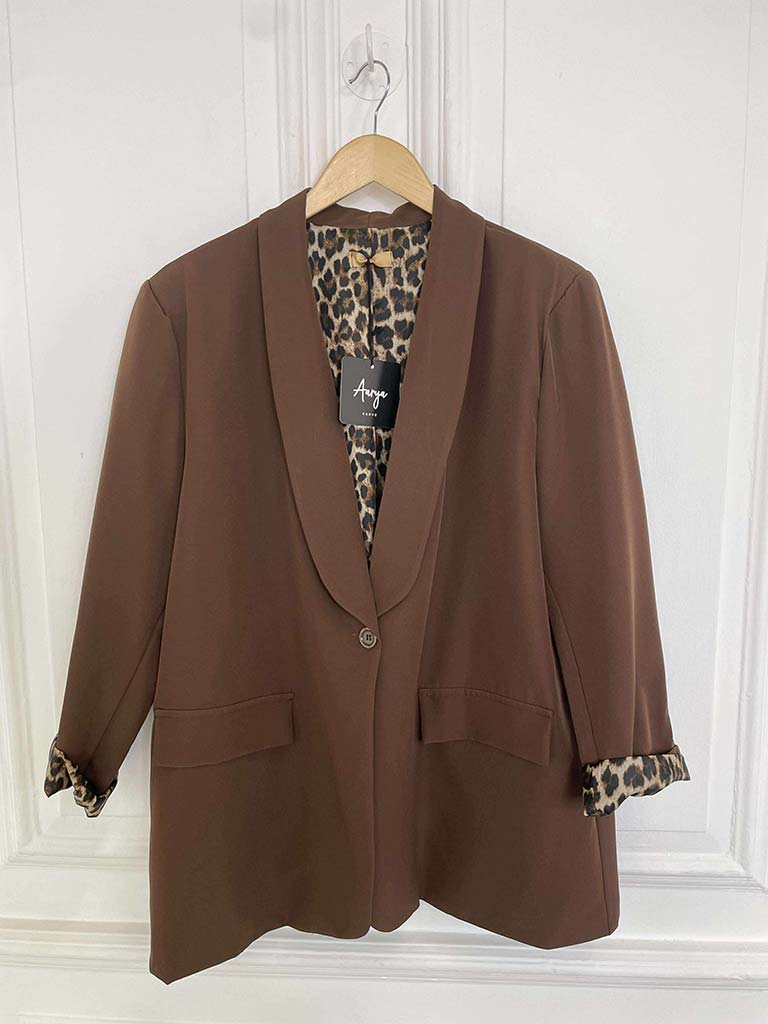 Leopard Cuff Blazer - Chocolate