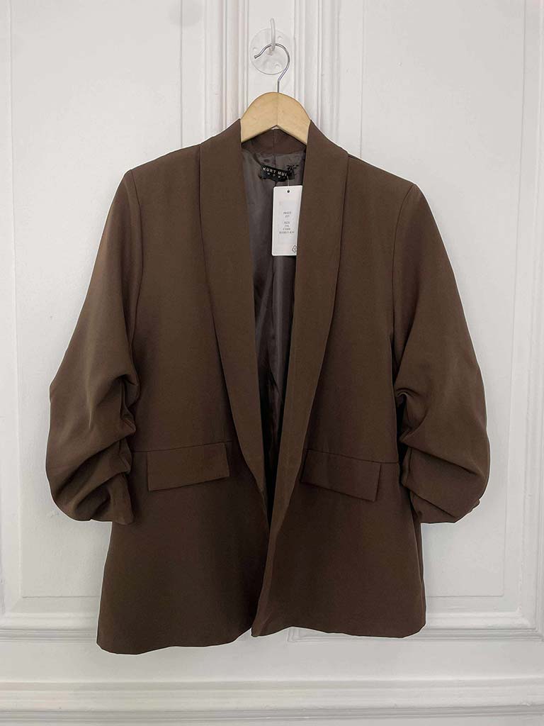 Ruched Sleeve Blazer - Chocolate