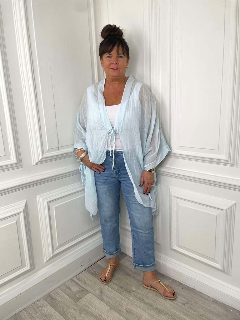 Oversized Tie Kimono - Sky
