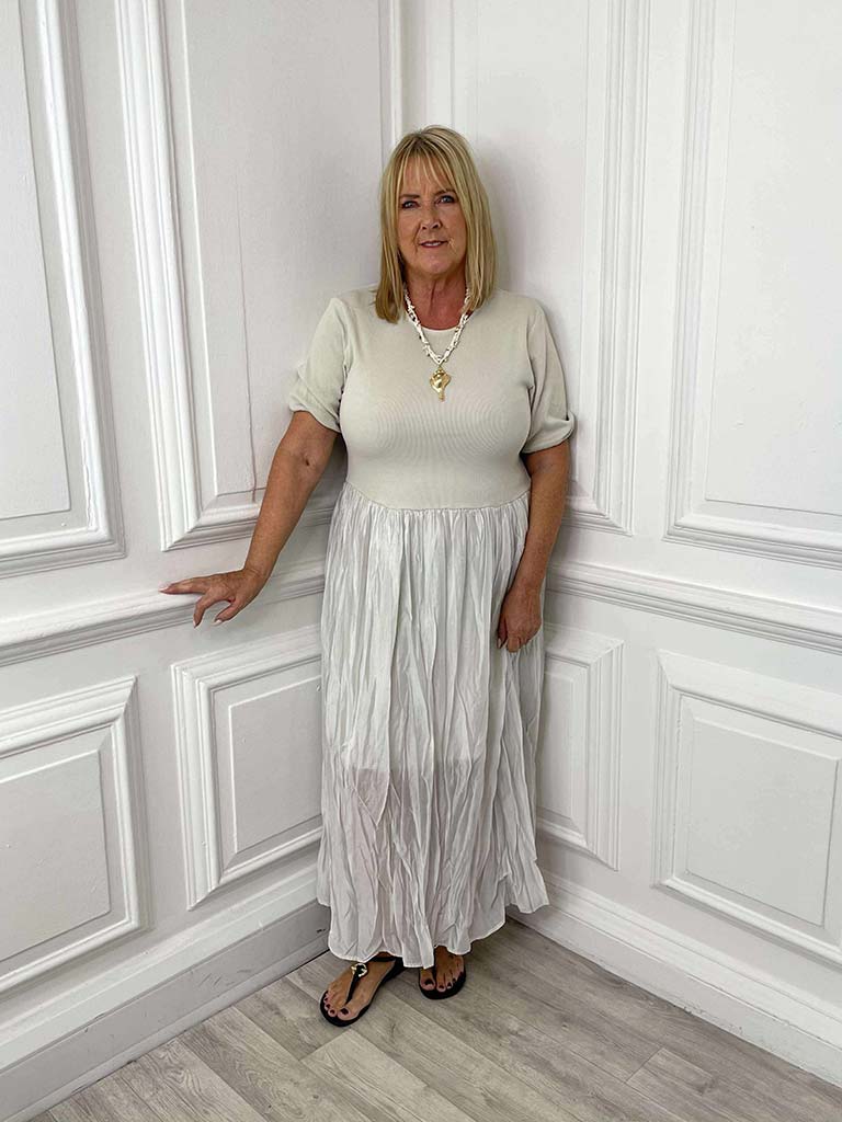 Crinkle T-Shirt Dress - Stone