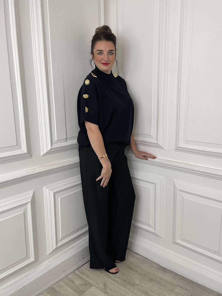 Malissa J Statement Button Knit - Black