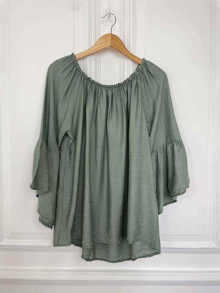 Bardot Frill Sleeve Top - Khaki