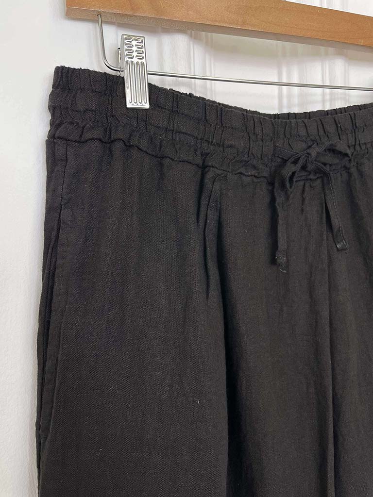 Linen Pleat Front Trousers - Black