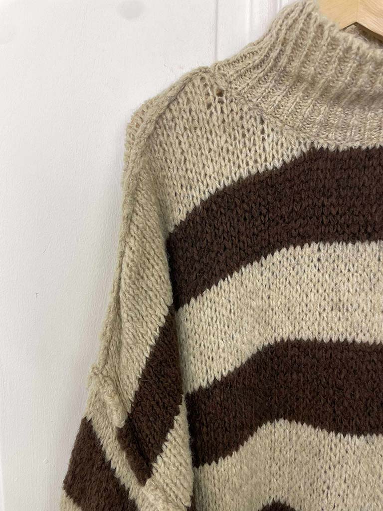 Chunky Exposed Seam Stripe Knit - Oat & Chocolate