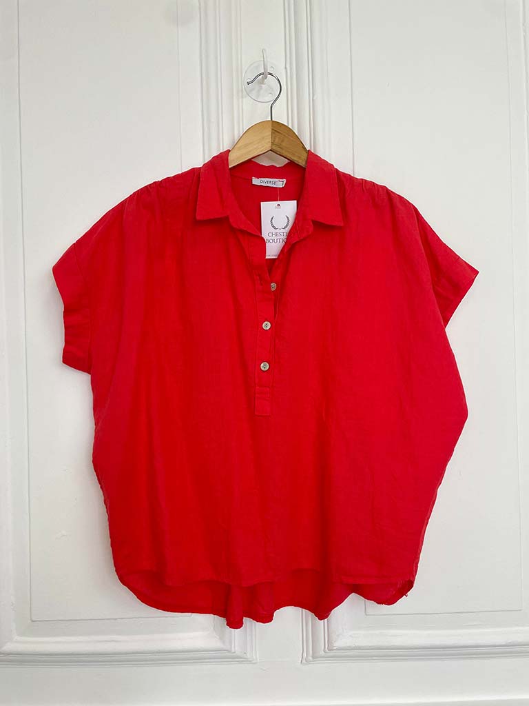 Cotton & Linen Popover Shirt - Lipstick Red