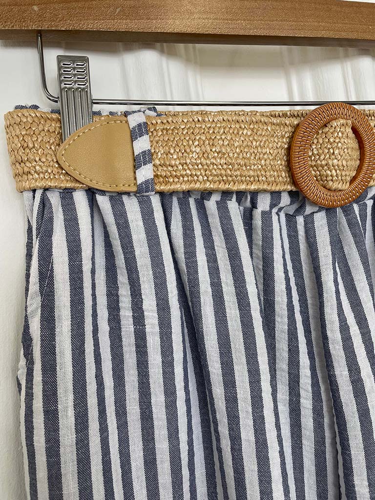 Stripe Wide Leg Trousers - Navy