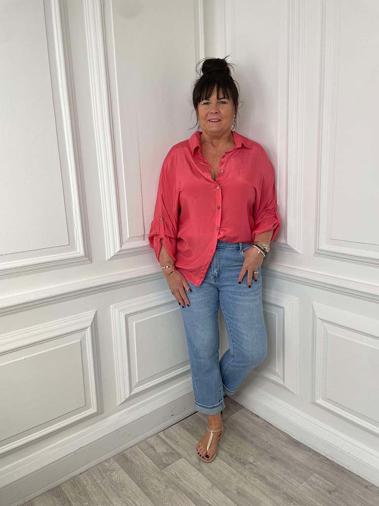 Silk Feel Classic Shirt - Coral