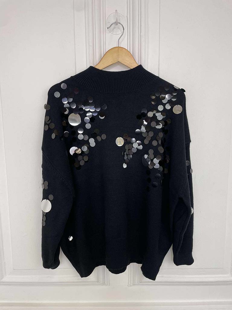 Malissa J Sequin Disc Knit - Black