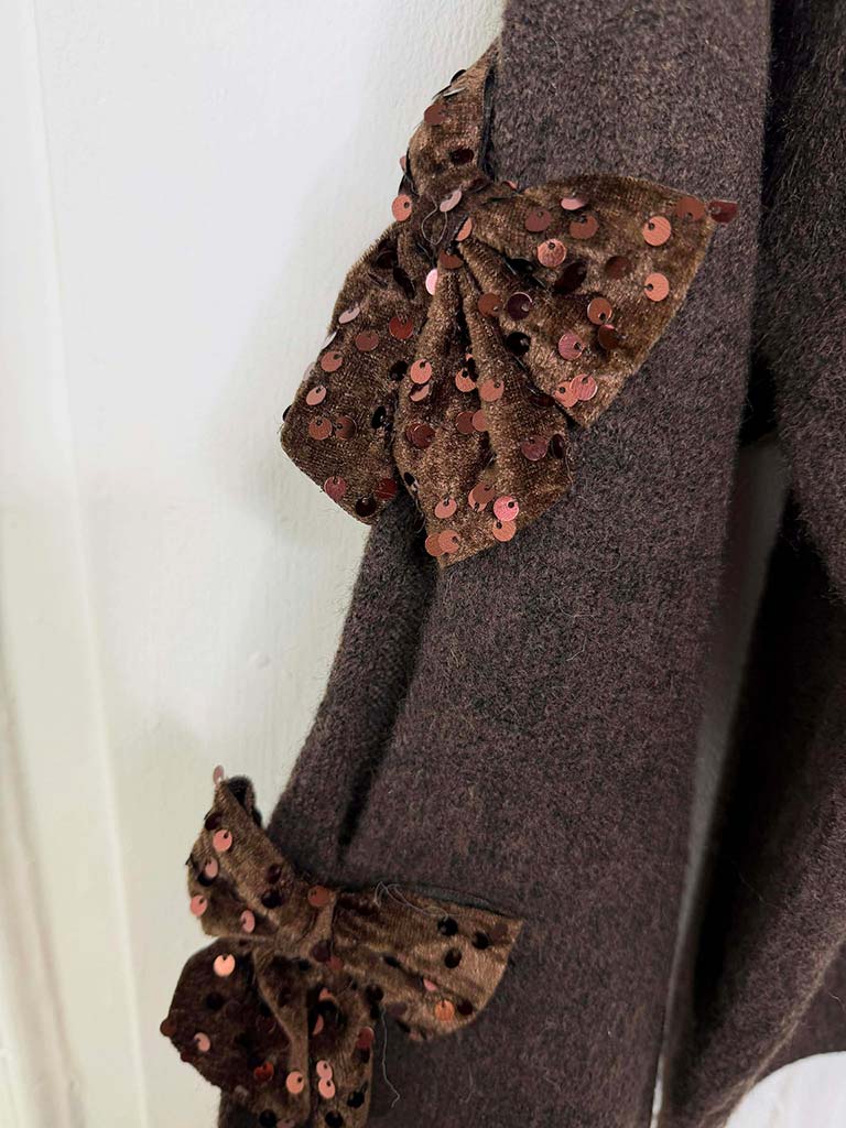 Sequin Bow Sleeve Knit - Chocolate