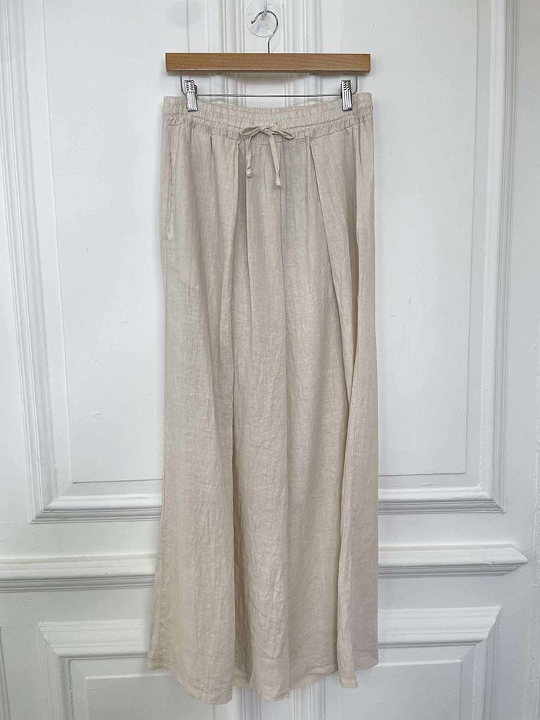 Linen Pleat Front Trousers - Stone