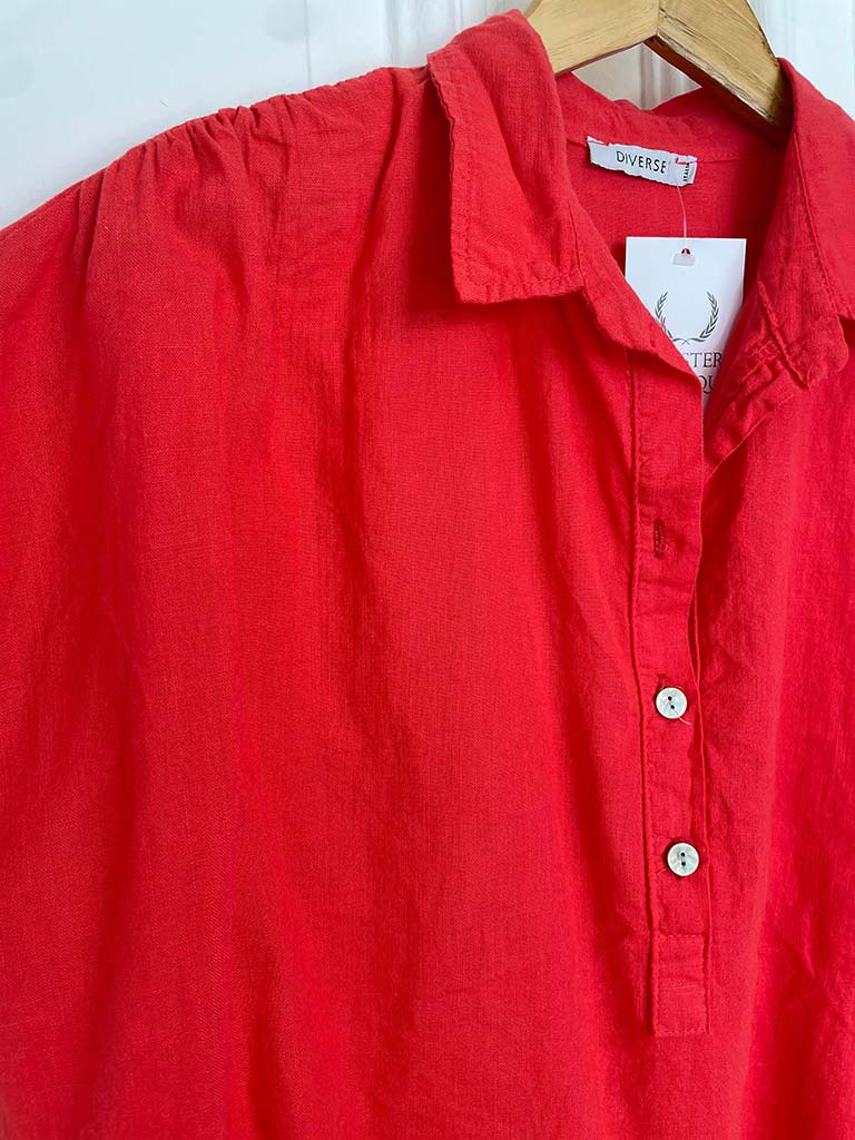 Cotton & Linen Popover Shirt - Lipstick Red