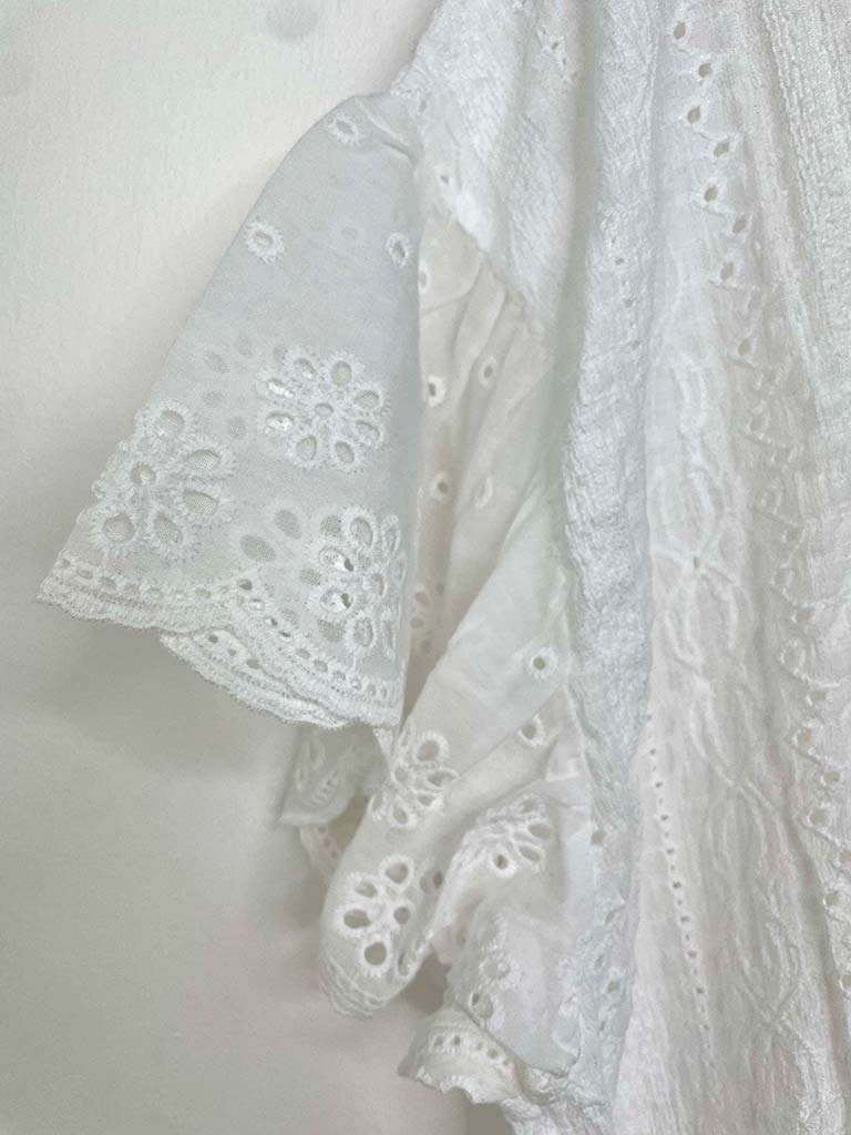 Broderie Anglaise Frill Sleeve Tee - White