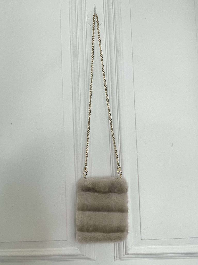 Malissa J Faux Fur Cross Body Bag - Stone