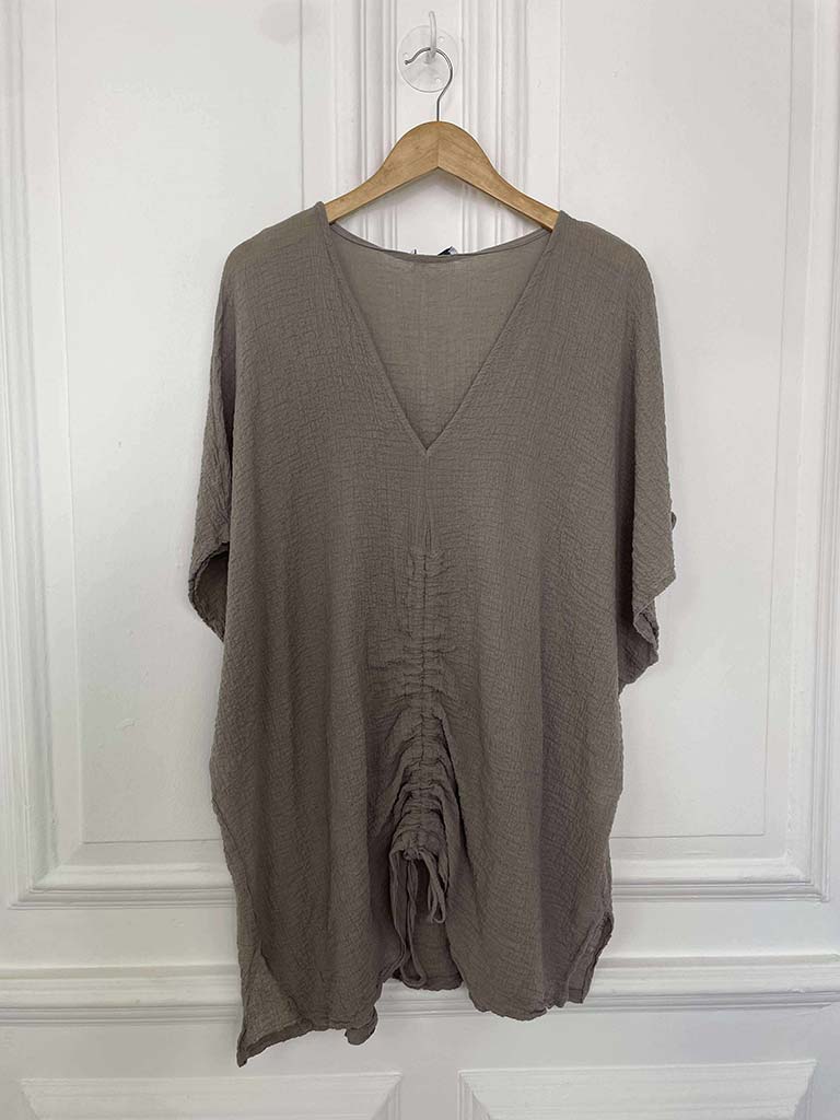 Seersucker Drawstring Top - Driftwood