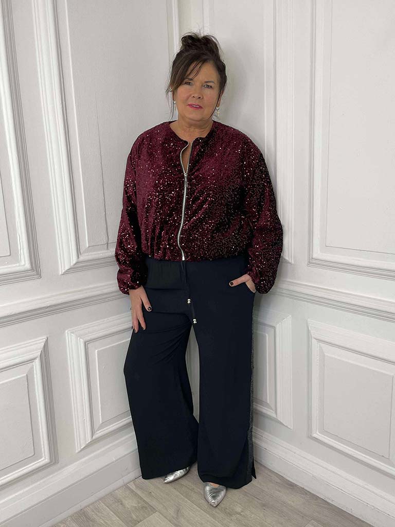 Sequin Bomber Jacket - Burgundy