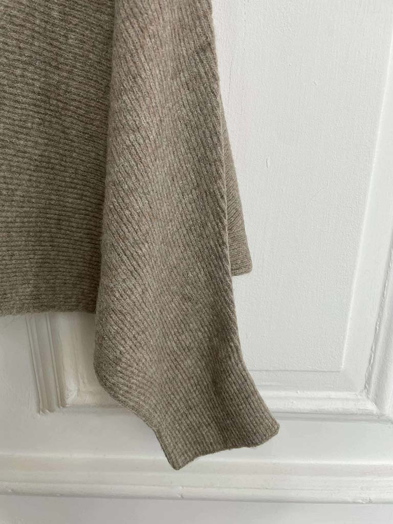 Ribbed Batwing Polo Knit - Biscuit