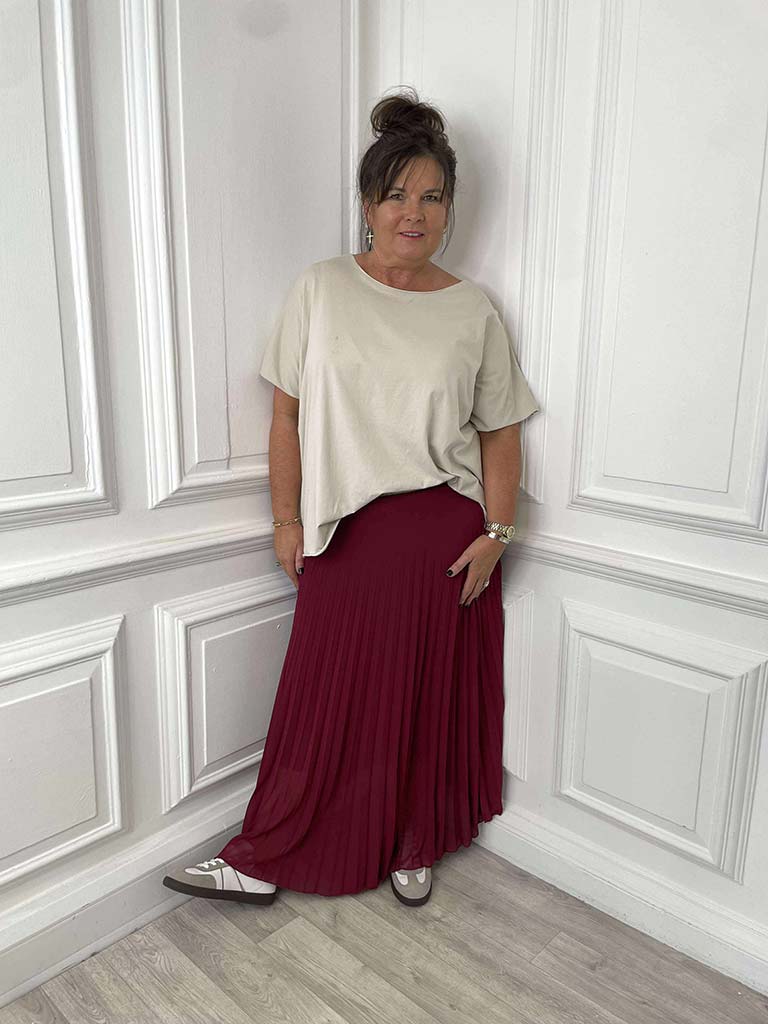 Pleat Maxi Skirt - Merlot