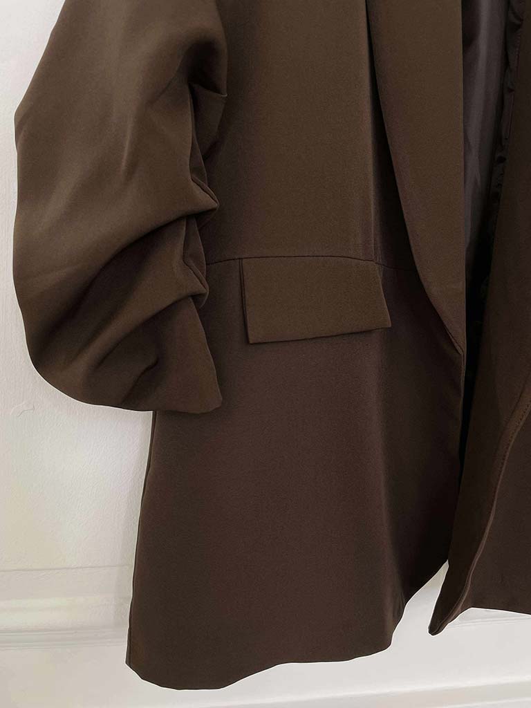 Ruched Sleeve Blazer - Chocolate