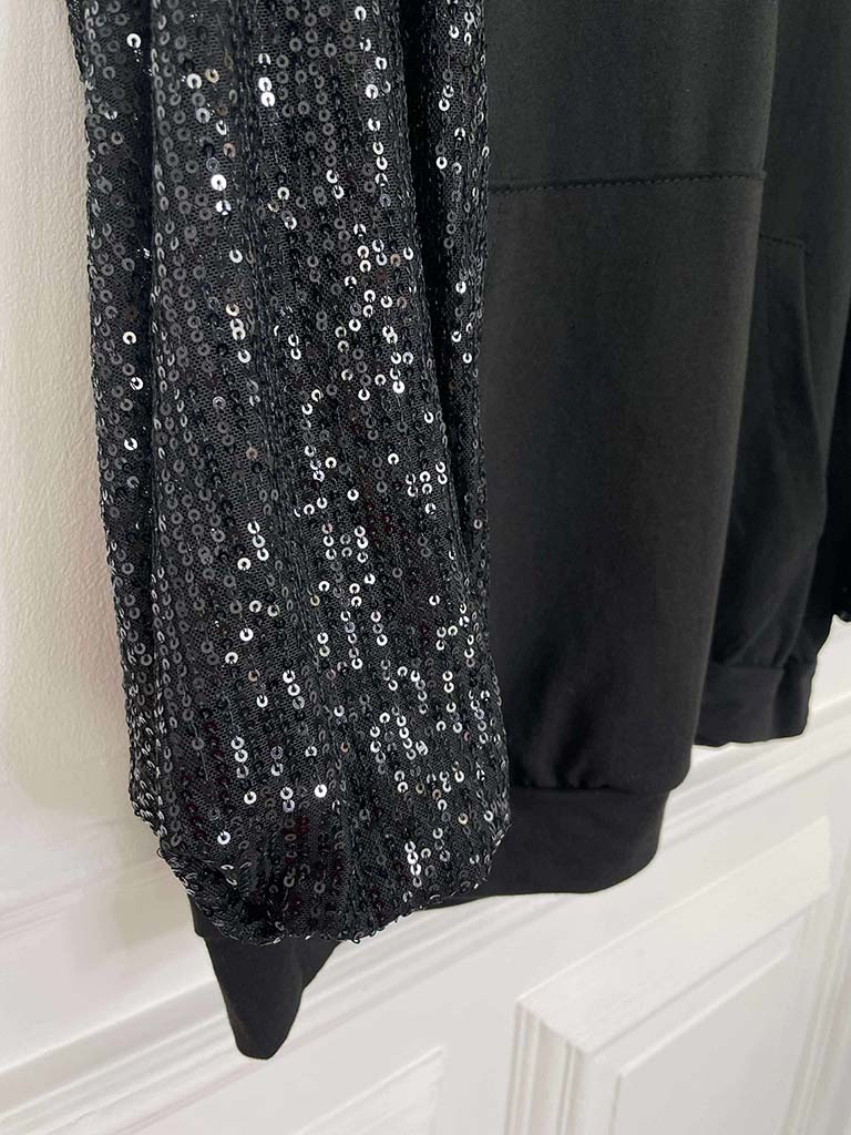 Sequin Sleeve Hoodie - Black