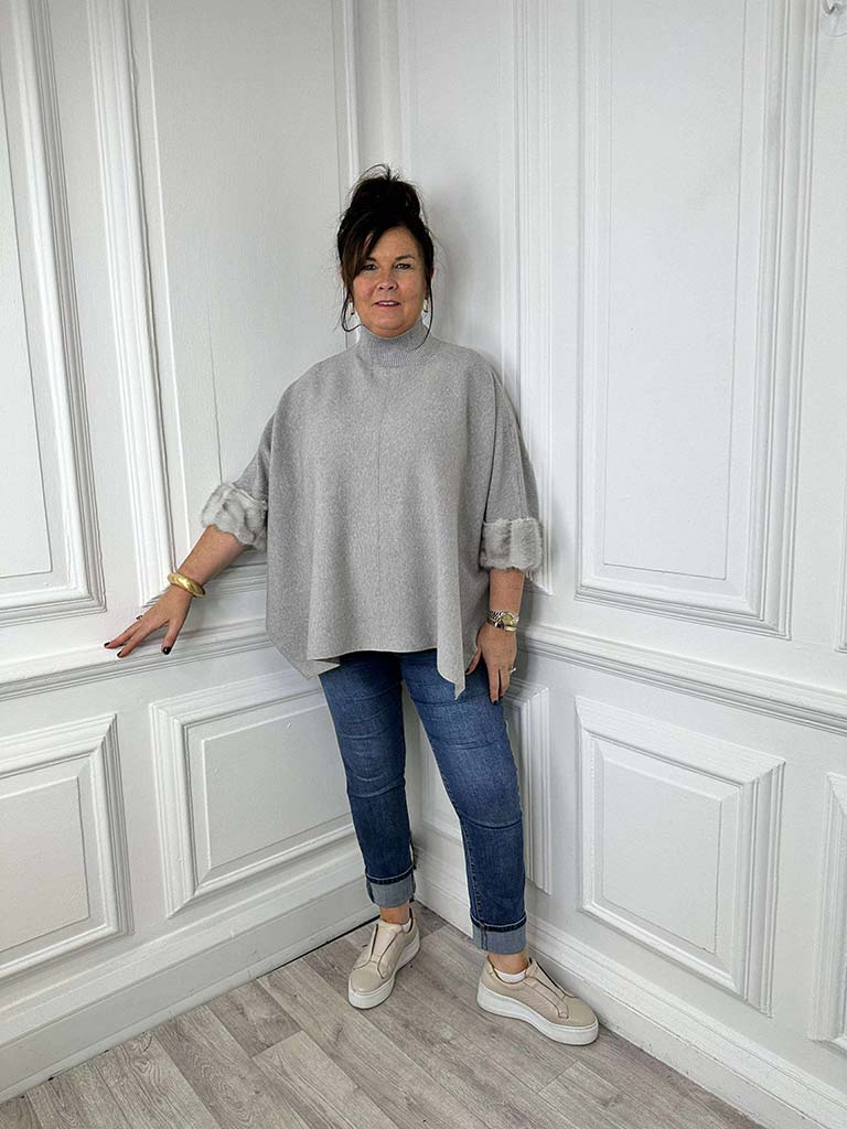 Faux Fur Boxy Knit - Misty Grey