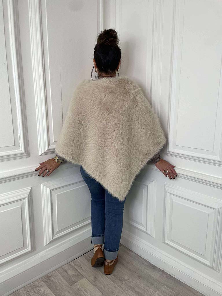 Faux Fur Poncho - Stone
