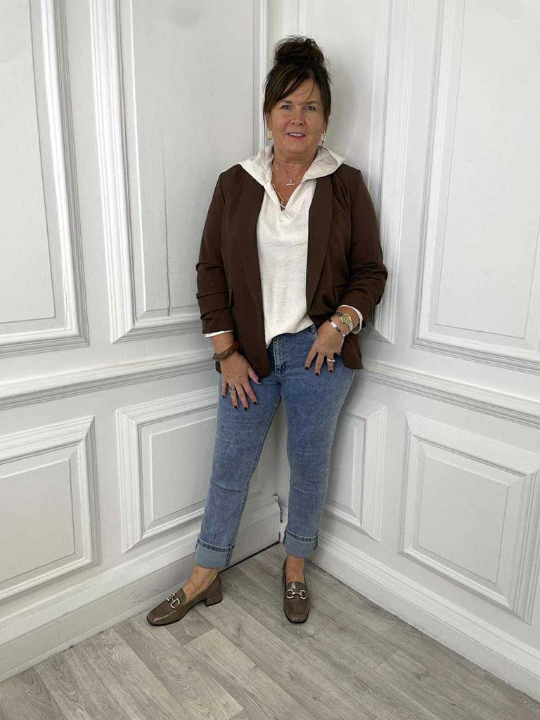 Ruched Sleeve Blazer - Chocolate