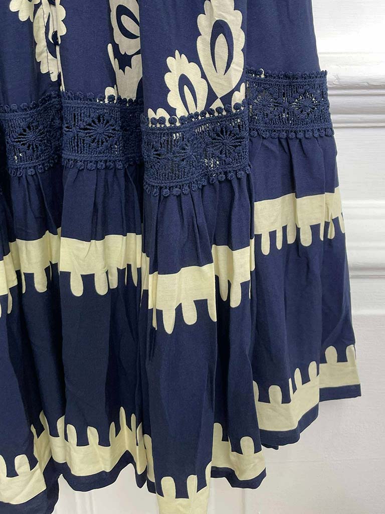 Baroque Print Tea Dress - Navy